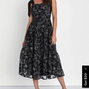 Proof of Perfection Black Floral Tiered Tie-Strap Midi Dress